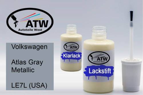 Volkswagen, Atlas Gray Metallic, LE7L (USA): 20ml Lackstift + 20ml Klarlack - Set, von ATW Autoteile West.